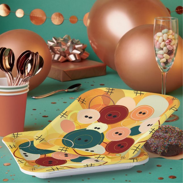 Sew Buttons Sewing Digital Art Paper Plates (Multi)