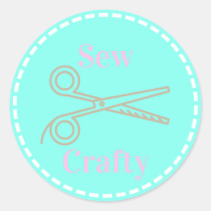 Sew Crafty Aqua Blue Circle with Scissors Classic Round Sticker
