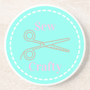 Sew Crafty Pastel Pink Gray Aqua Drink Coaster