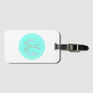Sew Crafty Pastel Pink Gray Aqua Luggage Tag