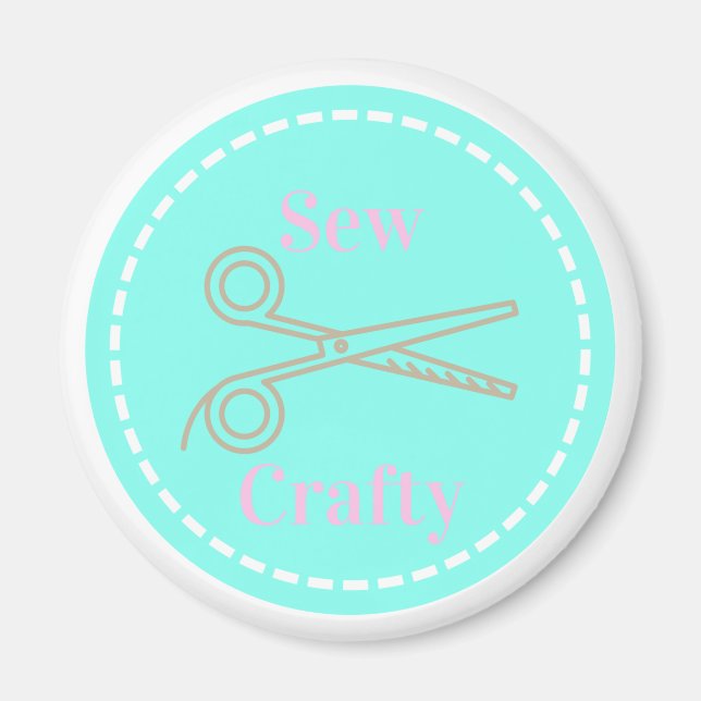 Sew Crafty Pastel Pink Gray Aqua Magnet (Front)