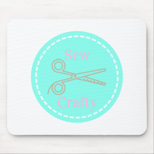 Sew Crafty Pastel Pink Gray Aqua Mouse Pad