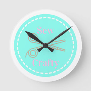 Sew Crafty Pastel Pink Gray Aqua Round Clock