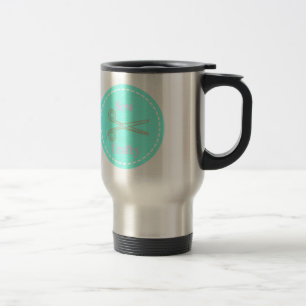 Sew Crafty Pastel Pink Gray Aqua Travel Mug