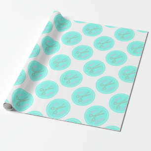 Sew Crafty Pastel Pink Gray Aqua Wrapping Paper