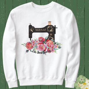 Sew Fancy Pink Floral Vintage Sewing Machine  Sweatshirt
