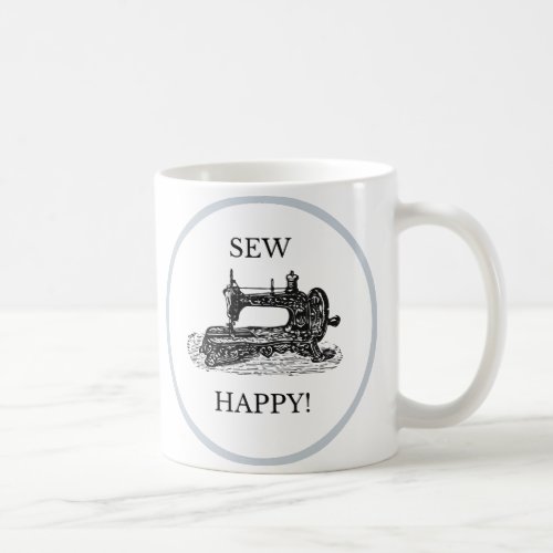Sew Happy Antique Vintage Sewing Machine Logo Coffee Mug