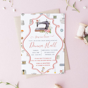 Sew In Love! Sewing Machine, Floral Bridal Shower  Invitation