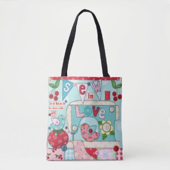 "sew In Love" Vintage Inspired Sewing-themed Tote by JustBeeNMeBoutique at Zazzle