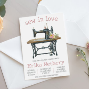Sew in Love, Vintage Sewing Machine Bridal Shower Invitation