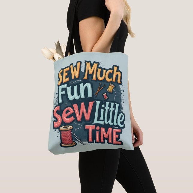 Sew Much Fun Sew Little Time Retro Stitch Art Tote Bag (Close Up)