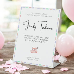 Sew Much Love Pink Watercolor Family Traditions  Pedestal Sign