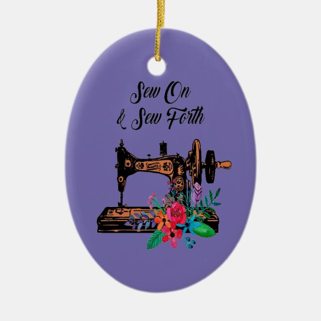 Sew on and Sew Forth Ceramic Ornament (Front)