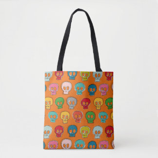 sew skully orange tote bag