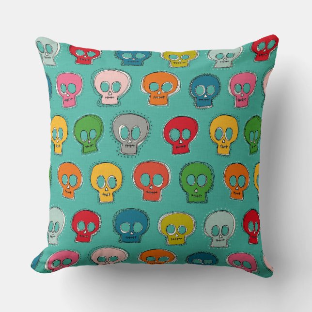 sew skully turquoise throw pillow (Front)