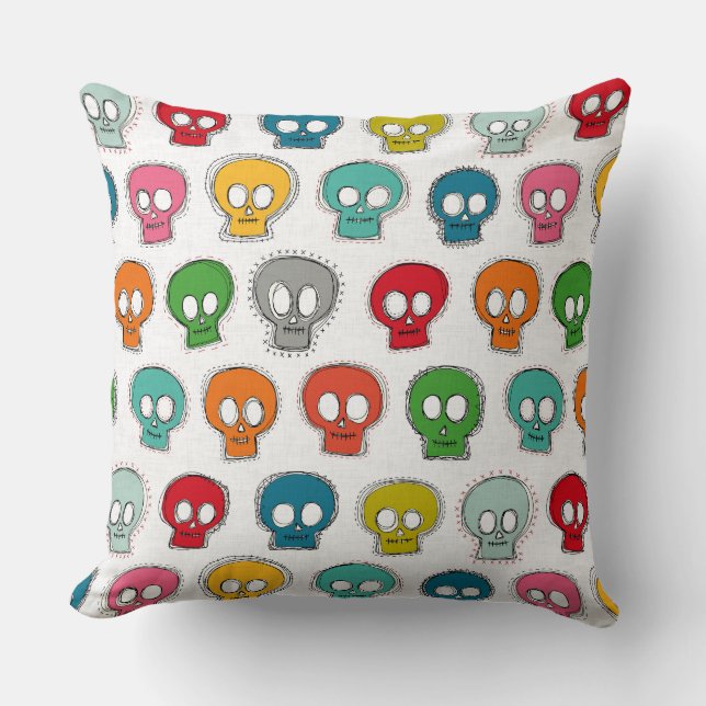 sew skully white throw pillow (Front)