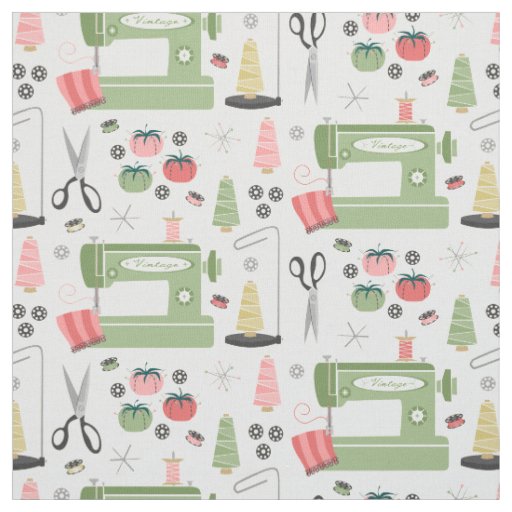 Sew Vintage - Sewing Machines - Pink Lime Fabric