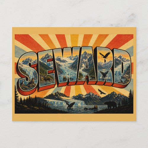 Seward Alaska Fjord Glacier Mountain Art Postcard