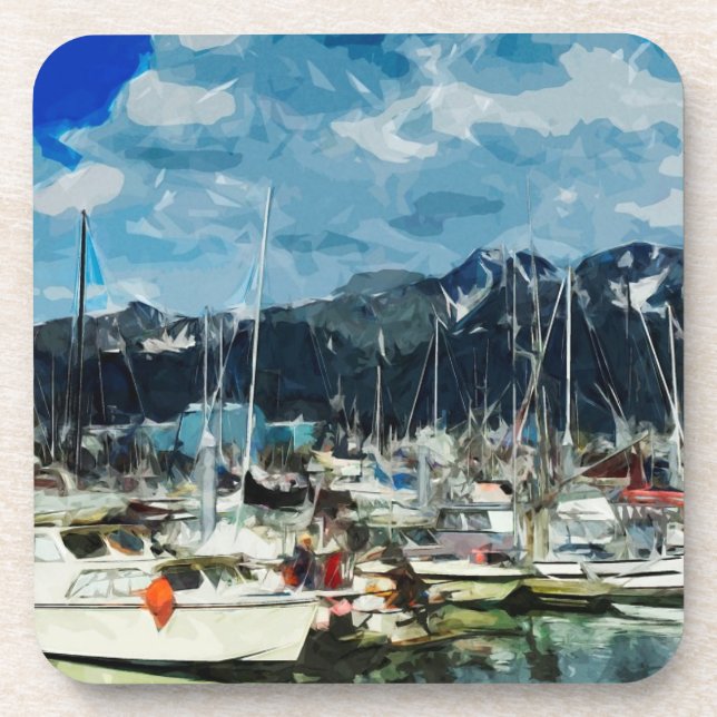 Seward Alaska Habor Abstract Impressionism Coaster (Front)