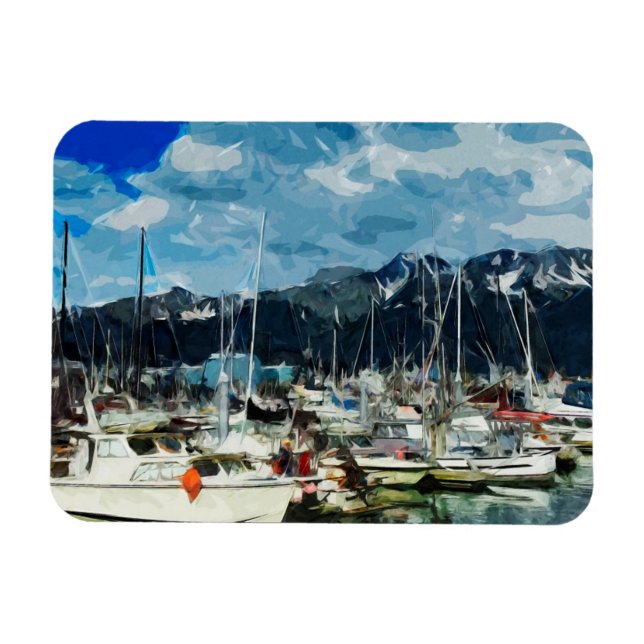 Seward Alaska Habor Abstract Impressionism Magnet (Horizontal)