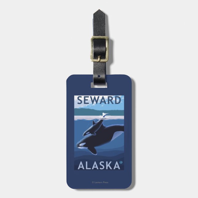 Seward, AlaskaOrca and Calf Scene Luggage Tag (Front Vertical)