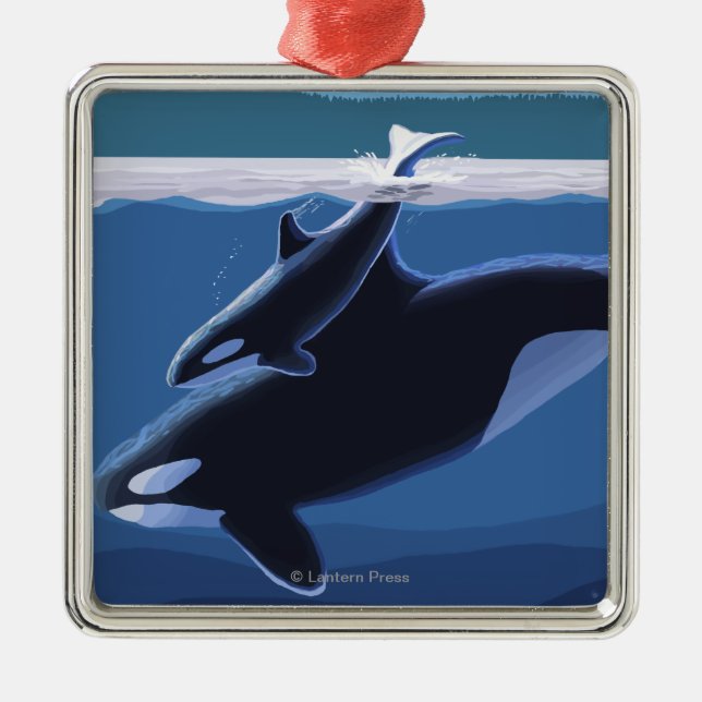 Seward, AlaskaOrca and Calf Scene Metal Ornament (Front)