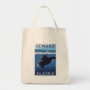 Seward, AlaskaOrca and Calf Scene Tote Bag