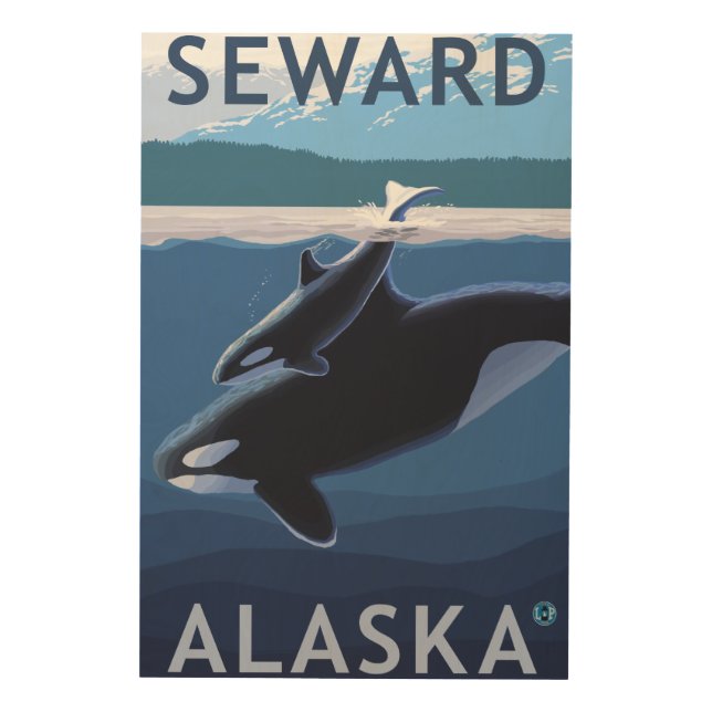Seward, AlaskaOrca and Calf Scene Wood Wall Decor (Front)