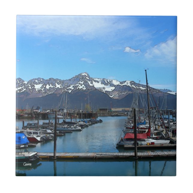 Seward Boat Harbor - Small Ceramic Tile (Front)