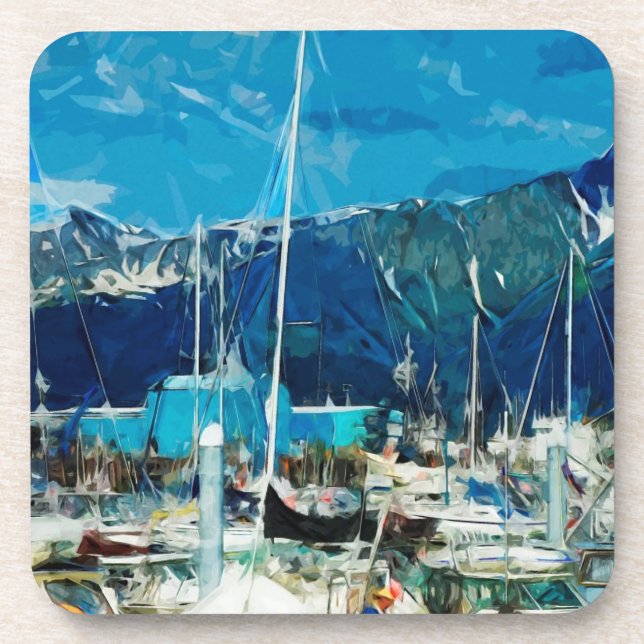 Seward Harbor Alaska Abstract Impressionism Coaster (Front)