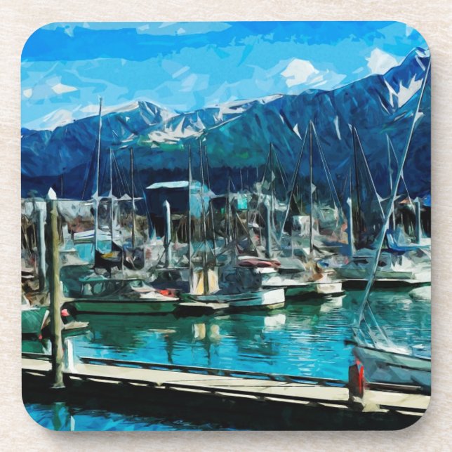 Seward Harbor Alaska Abstract Impressionism Coaster (Front)