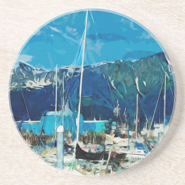 Seward Harbor Alaska Abstract Impressionism Drink Coaster (Front)