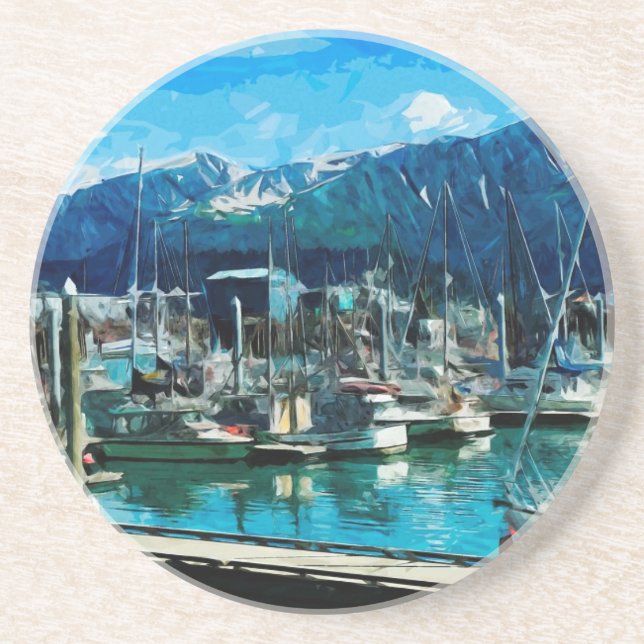 Seward Harbor Alaska Abstract Impressionism Drink Coaster (Front)