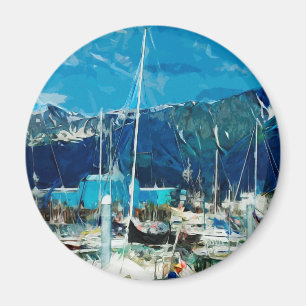 Seward Harbor Alaska Abstract Impressionism Magnet