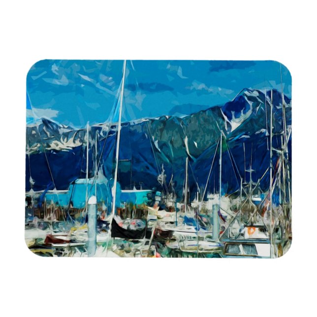 Seward Harbor Alaska Abstract Impressionism Magnet (Horizontal)