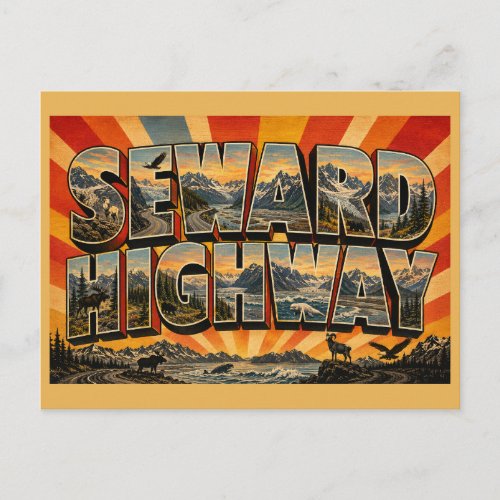 Seward Highway Alaska Mountain Coastal Byway Art Postcard