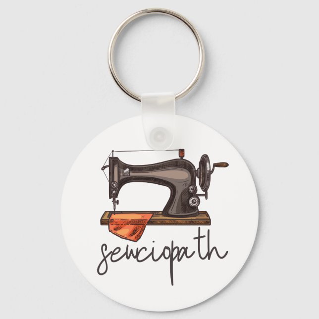 Sewciopath Sewing Machine Funny Quote Minimalist Keychain (Front)
