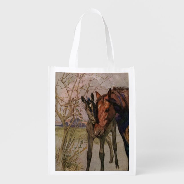 Sewell's Black Beauty horse & mother by Kemp-Welch Grocery Bag (Front)