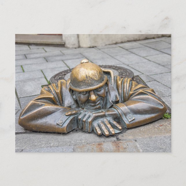 Sewer Worker Bronze Statue, Bratislava, Slovakia Postcard (Front)
