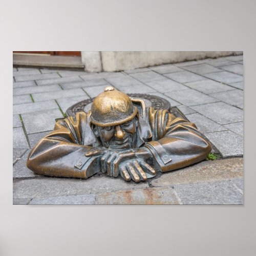 Sewer Worker Bronze Statue, Bratislava, Slovakia, Poster on Zazzle
