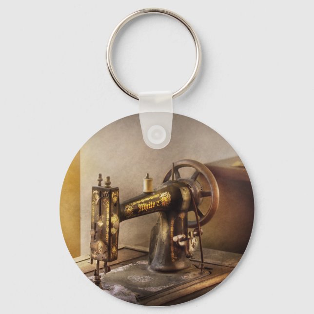 Sewing - A black & white sewing machine Keychain (Front)