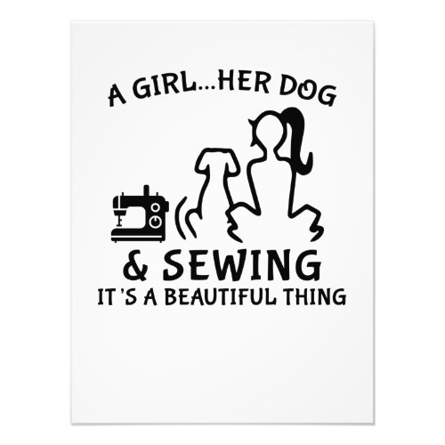 Sewing  A Girl Her Dog  Sewing Photo Print