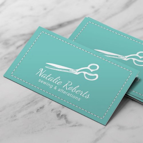Sewing Alteration Seamstress Tailor Teal Business Card