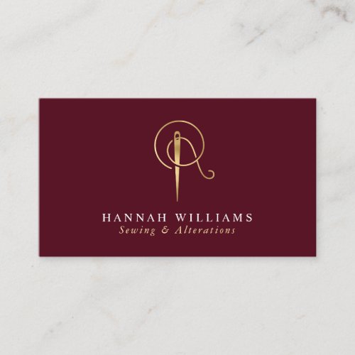 Sewing  Alterations Bordeaux  Gold Monogram   Business Card