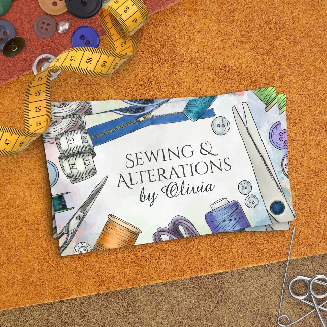 Sewing and Alterations Services - Watercolor Art Business Card (Creator Uploaded)
