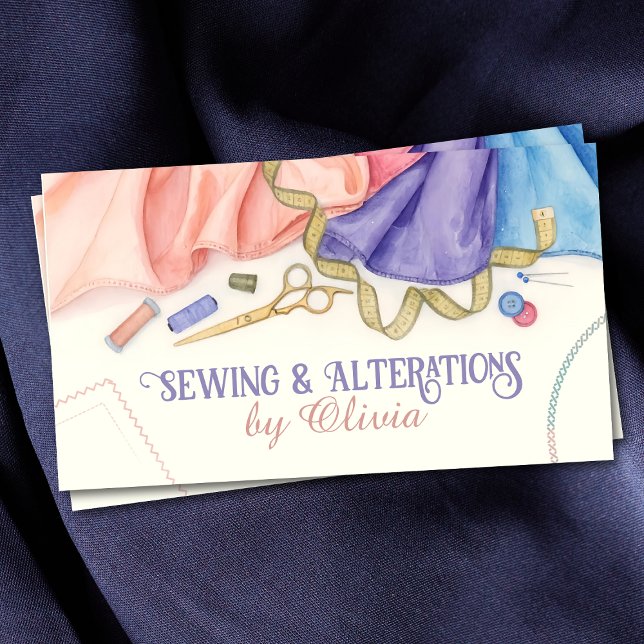Sewing and Alterations Services - Watercolor Art Business Card (Creator Uploaded)