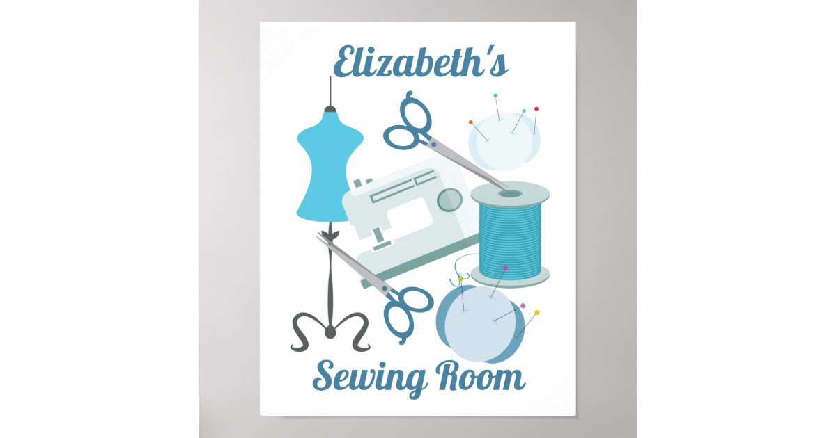 Sewing and Quilting Blue Poster | Zazzle