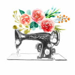Sewing Black Red Cutout Photo Sculpture<br><div class="desc">Sewing Cutout with Vintage Sewing Machine and Watercolor Red Green Flowers. Makes a great gift for Tailor,  Seamstress,  Fashion Designer,  Dressmaker,  Boutique Owner,  Crafter,  Quilting,  Quilter.</div>