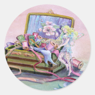SEWING BOX FAEIRE by SHARON SHARPE Classic Round Sticker
