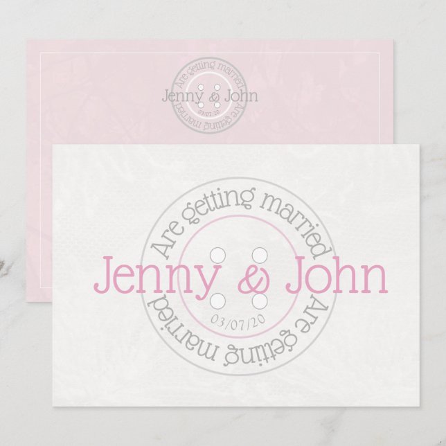 Sewing button pink & lace vintage wedding invite (Front/Back)